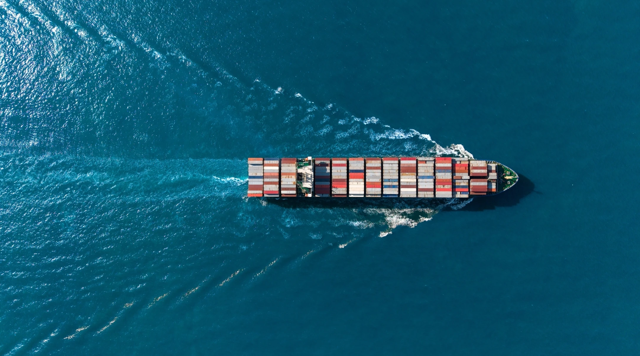 Aerial view of a container ship